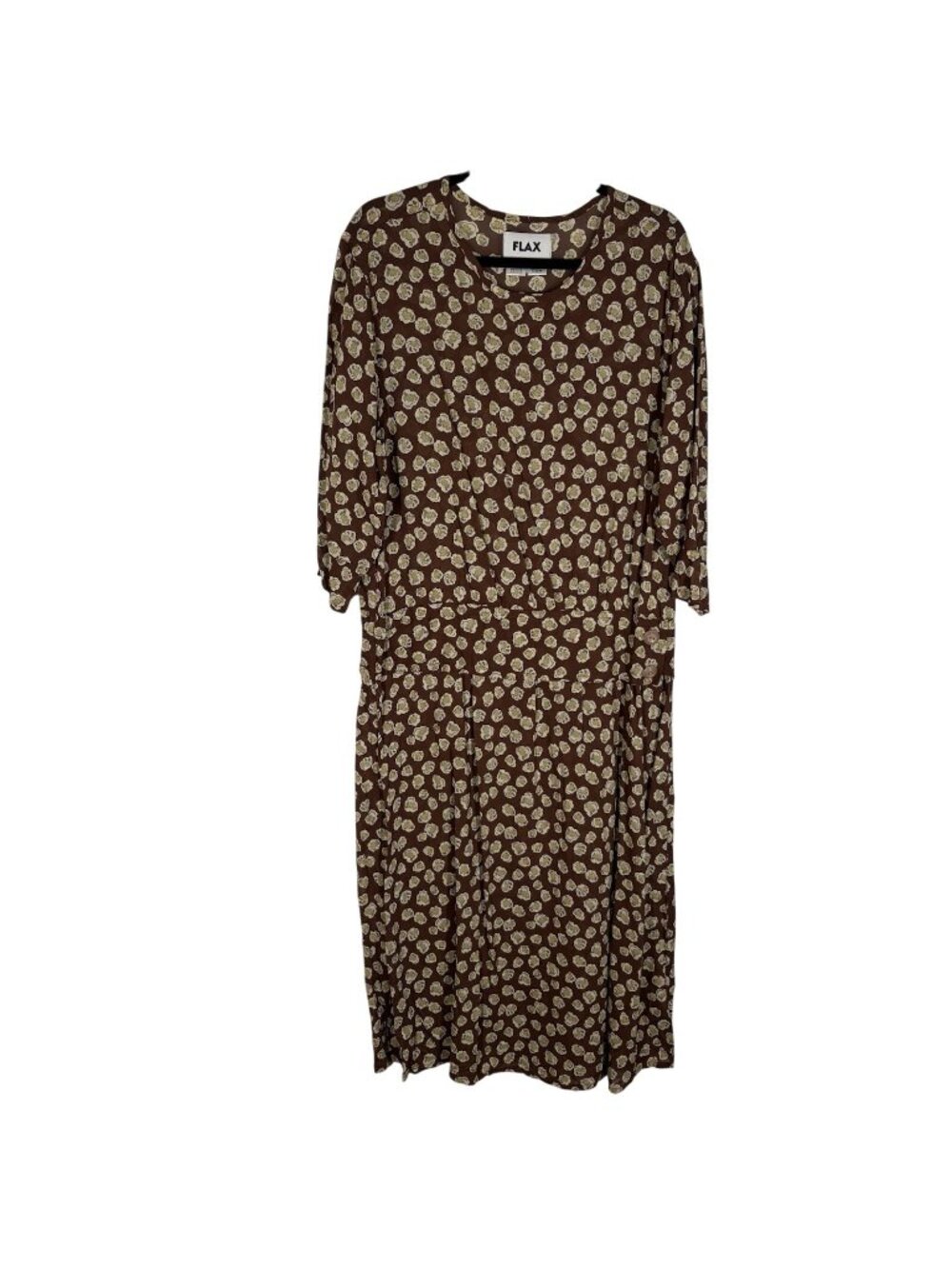 FLAX Women Size Petite Brown Floral Sheer Boho Lagenlook Rayon Midi Dress